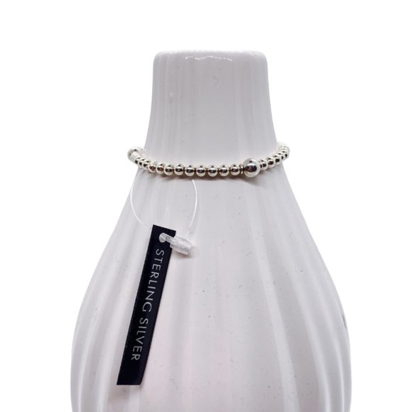 Sterling Silver Stretch Bracelet 4mm & 7mm Beads - Picture 3 of 4